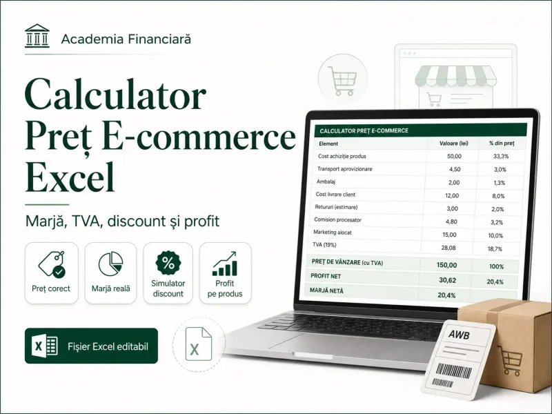 Copertă produs digital Calculator Preț E-commerce Excel pentru marjă, TVA, discount și profit