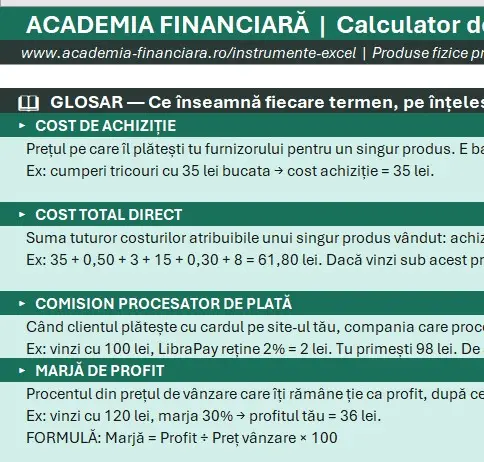 Calculator pret e-commerce excel pentru marja si profit magazin online